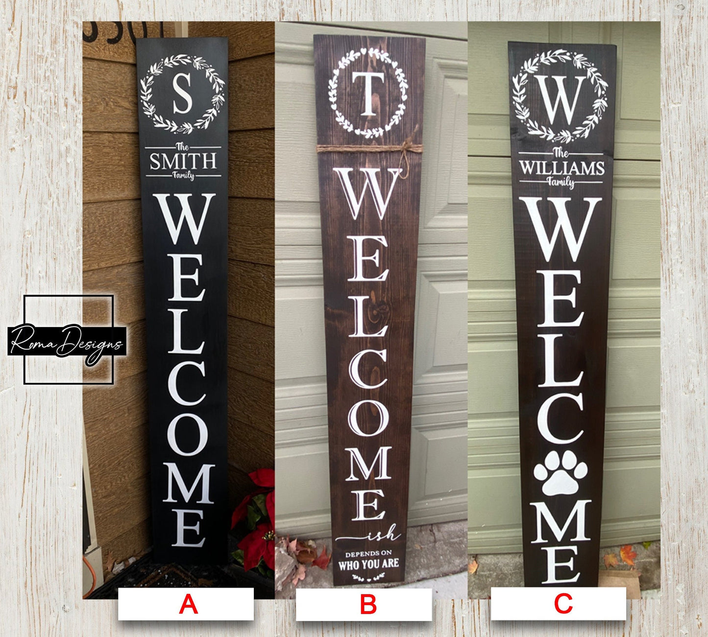 Welcome Porch Sign - Welcome Sign Front Door - Welcomeish - Paw Print - Family Monogram- with monogram - personalized home decor gift