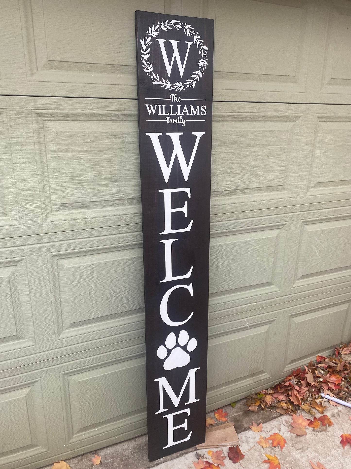 Welcome Porch Sign - Welcome Sign Front Door - Welcomeish - Paw Print - Family Monogram- with monogram - personalized home decor gift