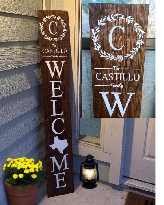 Welcome Porch Sign - Welcome Sign Front Door - Welcomeish - Paw Print - Family Monogram-  with monogram - personalized home decor gift